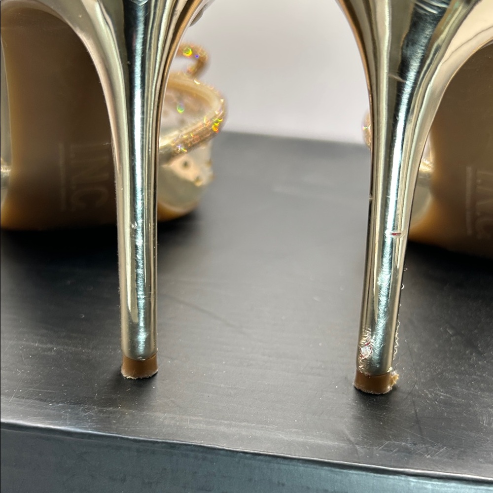 INC International Concepts Gold and Brown Embellished Heels - Picture 5 of 7
